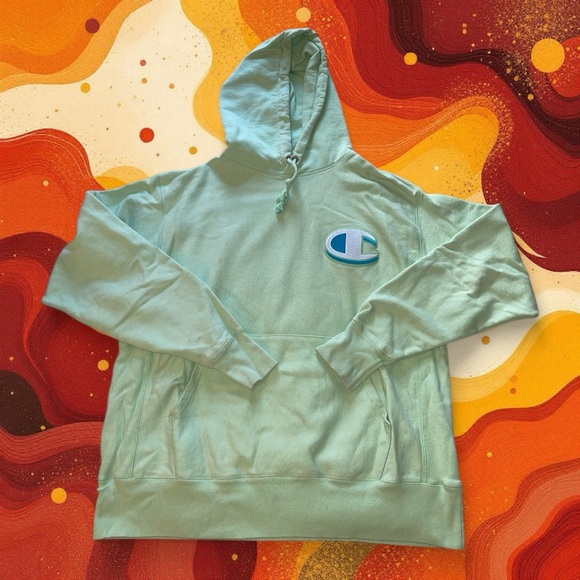 Champion‎ Mint Green Reverse Weave Embroidered Logo Hoodie/Sweatshirt - Picture 6 of 6